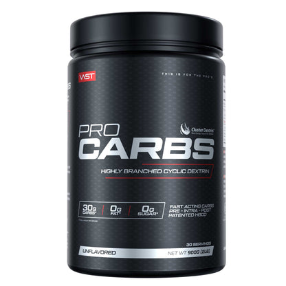 Pro Carbs supplement container on a white background